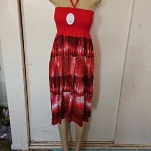 Red Strapless Midi Dress
